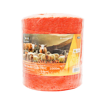 Orange wire roll 2.5mm with metal insert 3x0.15mm SS, resistance 7.4 Ohm/m, 1000m electric fence Thor