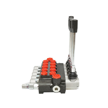 Hydraulic distributor with 5 levers, flow rate 40L/min with included lever and reduction -15 /+80 Breckner Germany
