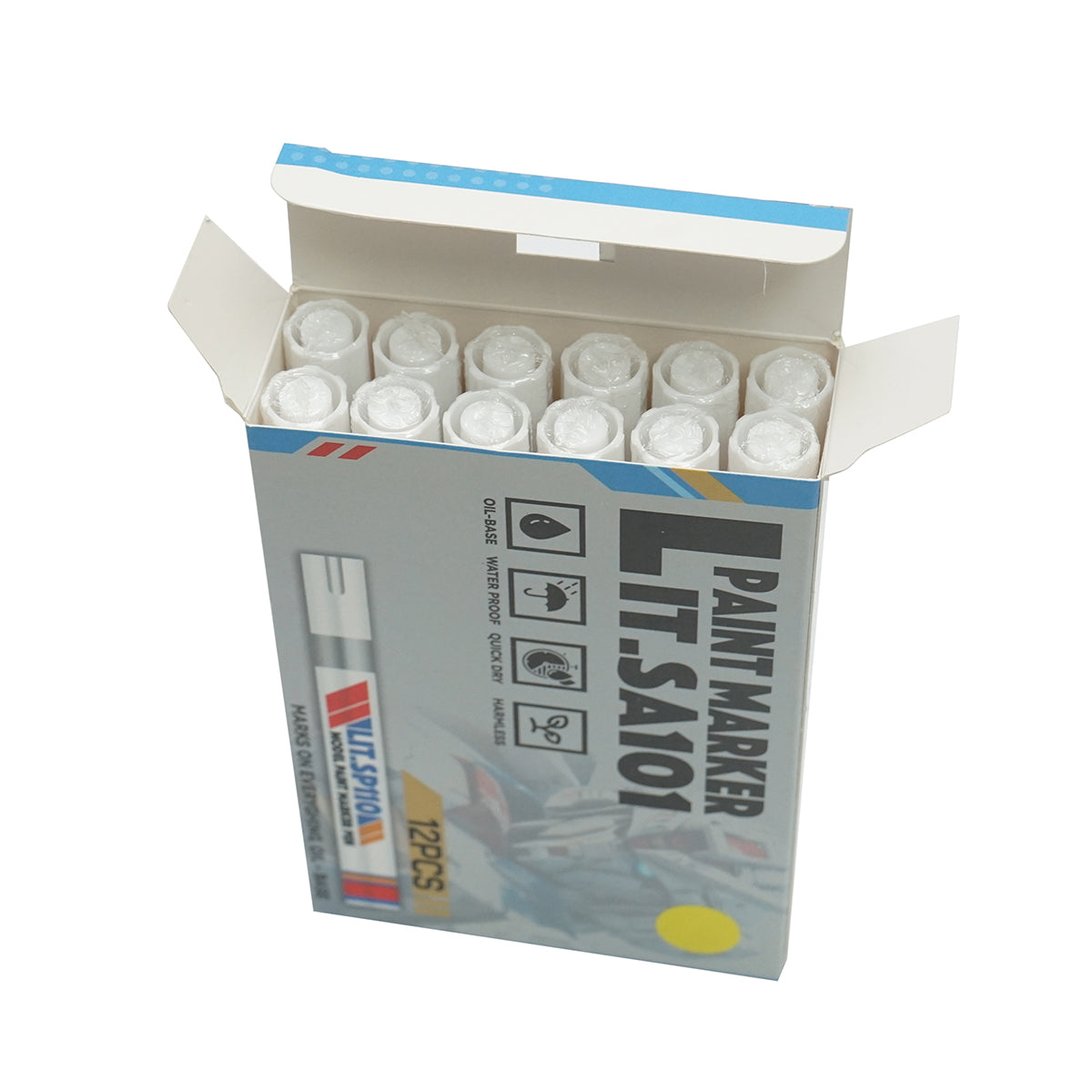 Yellow oil-based paint markers, waterproof, quick-drying, 12 pieces