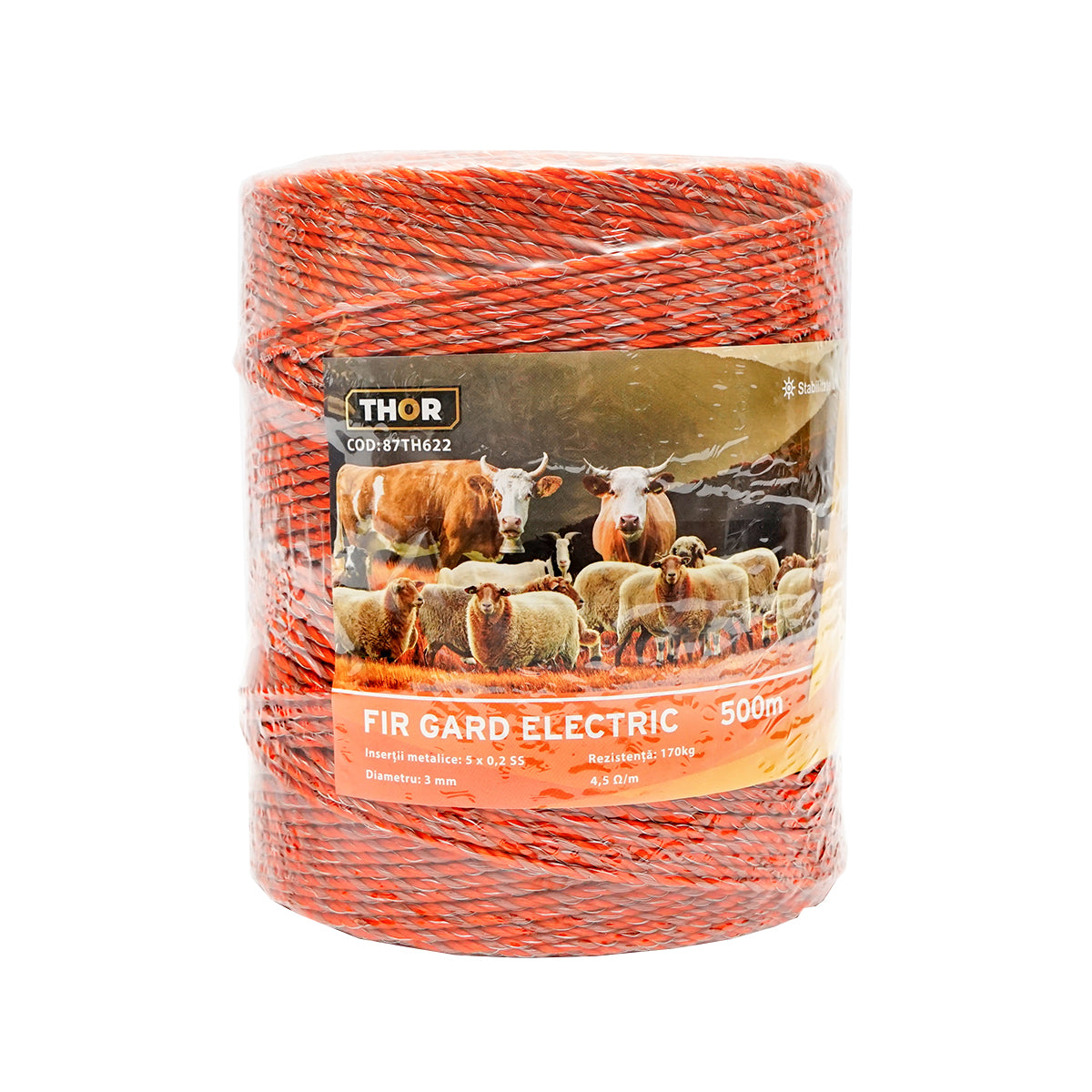 Roll of orange-brown wire with a 3mm metal insert 5x0.2mm SS, resistance 4.5 Ohm/m, 500m electric fence Thor