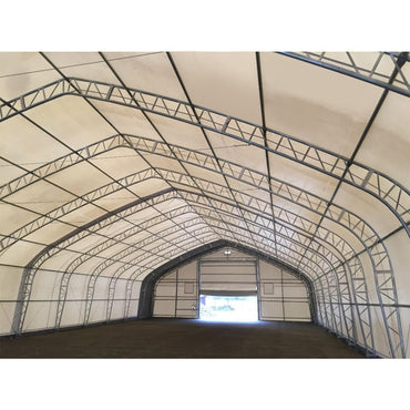PVC industrial hall, width 21.35m, length 61m, height 8.54m with a metal load-bearing structure.