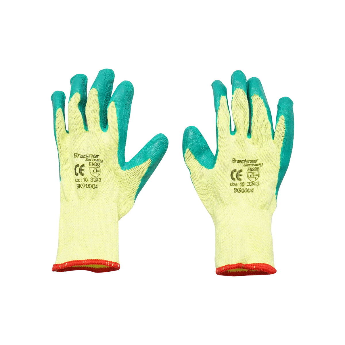 Yellow-green latex cotton working gloves size 10 Breckner Germany