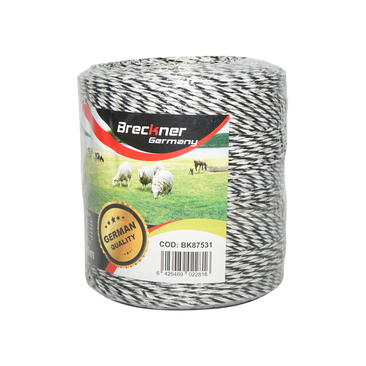 Black-white wire roll 3mm 5x0.2mm stainless steel, 1x0.25 copper 0.4 Ohm/m, 500m electric fence Breckner Germany