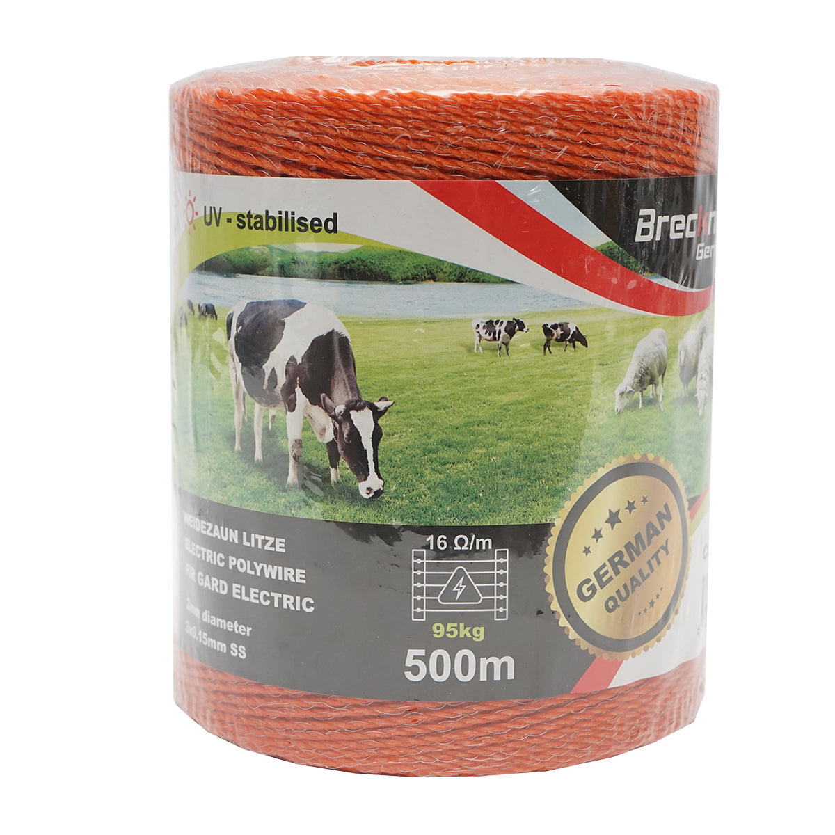 Role of orange wire 2mm with metal insert 3x0.15mm SS, resistance 16 Ohm/m, 500m electric fence Breckner Germany