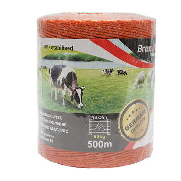 Role of orange wire 2mm with metal insert 3x0.15mm SS, resistance 16 Ohm/m, 500m electric fence Breckner Germany