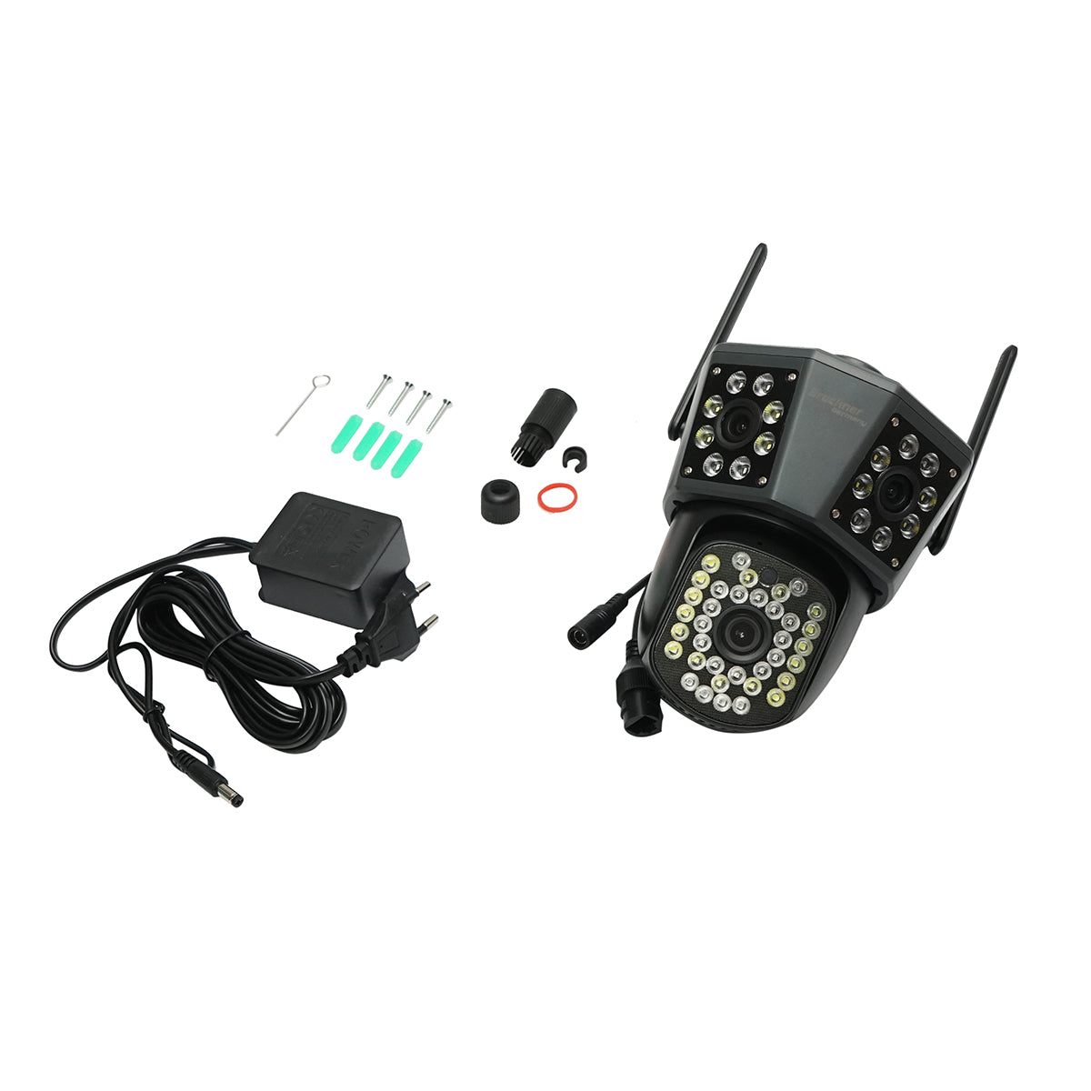 Surveillance camera with 3 lenses, 3 objectives 6 MP, WIFI 2.4GHz, 360-degree PTZ rotation with motion sensor, alarm, human detection, and IPC360 Home application