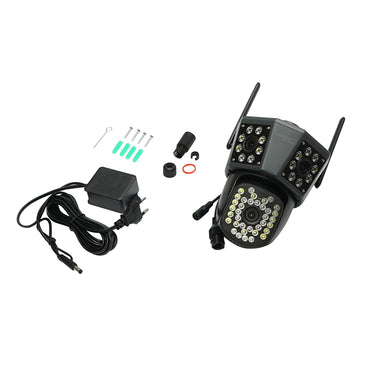Surveillance camera with 3 lenses, 3 objectives 6 MP, WIFI 2.4GHz, 360-degree PTZ rotation with motion sensor, alarm, human detection, and IPC360 Home application