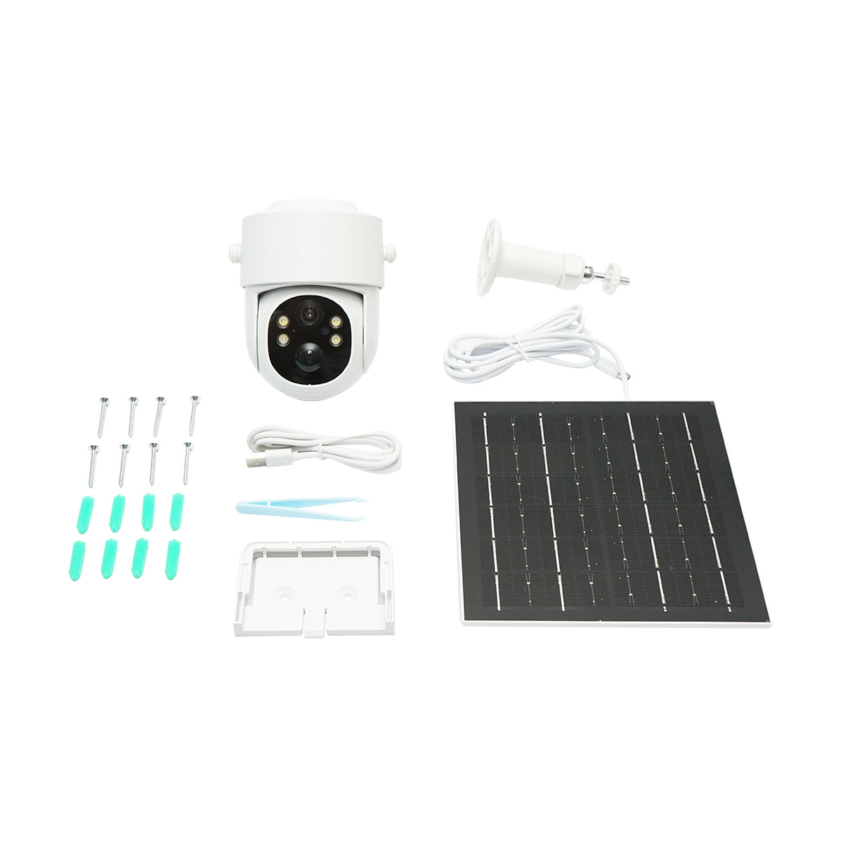 4MP WIFI solar-powered surveillance camera with 4G SIM card, 360-degree rotatable PTZ, motion sensor, human detection, and iCSee application.