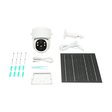 4MP WIFI solar-powered surveillance camera with 4G SIM card, 360-degree rotatable PTZ, motion sensor, human detection, and iCSee application.