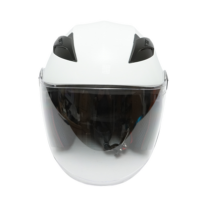White jet-type motorcycle helmet, urban model with a transparent visor and sunglasses, size L.