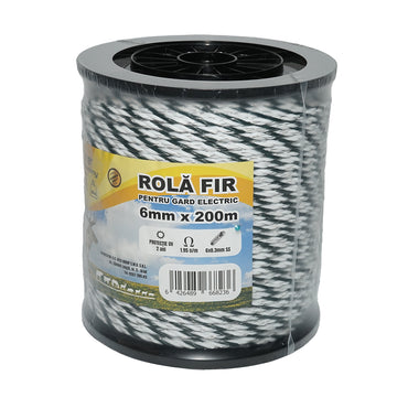 Roll of black and white wire 6mm, 6x0.3mm stainless steel, 1.95 Ohm/m 200m electric fence Breckner Germany
