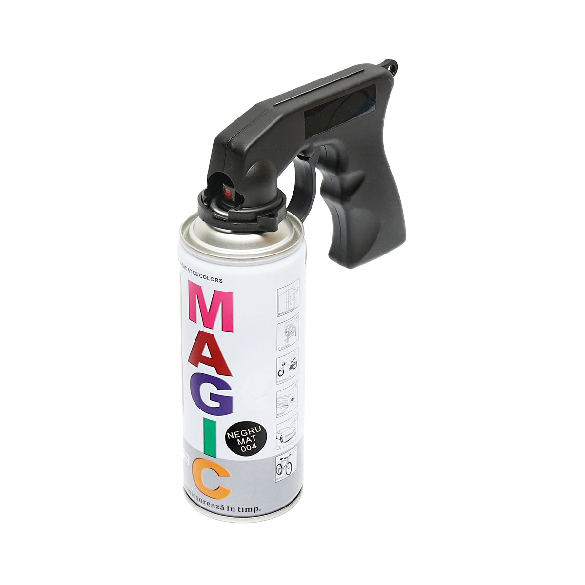 Black pistol grip handle for spray paint can