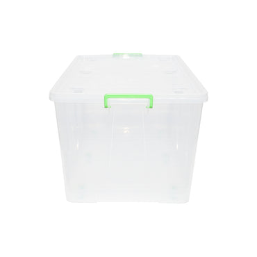 120L storage box with lid and wheels made of transparent plastic 800x515x420mm