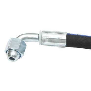 Hydraulic pressure hose 800mm 2SN DN10 certified with 90 degree fittings M20x1.5 and straight fitting M20x1.5