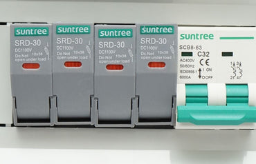 8-module fuse board, equipped for single-phase systems of 3-6KW