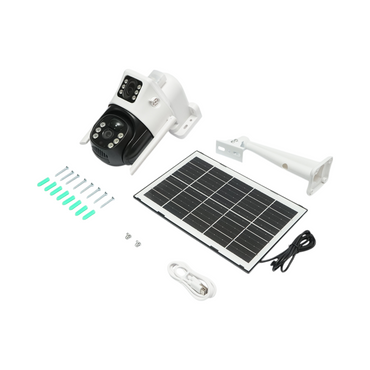 Dual lens surveillance camera 2x2MP, WIFI rotating with 7W solar panel, PTZ, 1080P, motion sensor, night vision, V380 Pro application