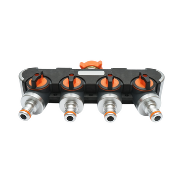 Distributor 4 way with taps, connectors 1/2 and tap adapter 1/2-3/4 garden hose