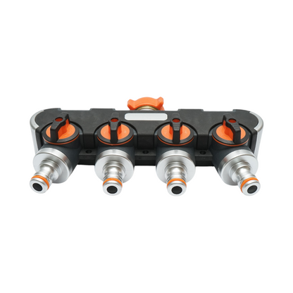 Distributor 4 way with taps, connectors 1/2 and tap adapter 1/2-3/4 garden hose