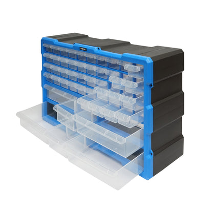 Modular blue plastic storage box, 46 drawers 620x157x360mm Breckner Germany