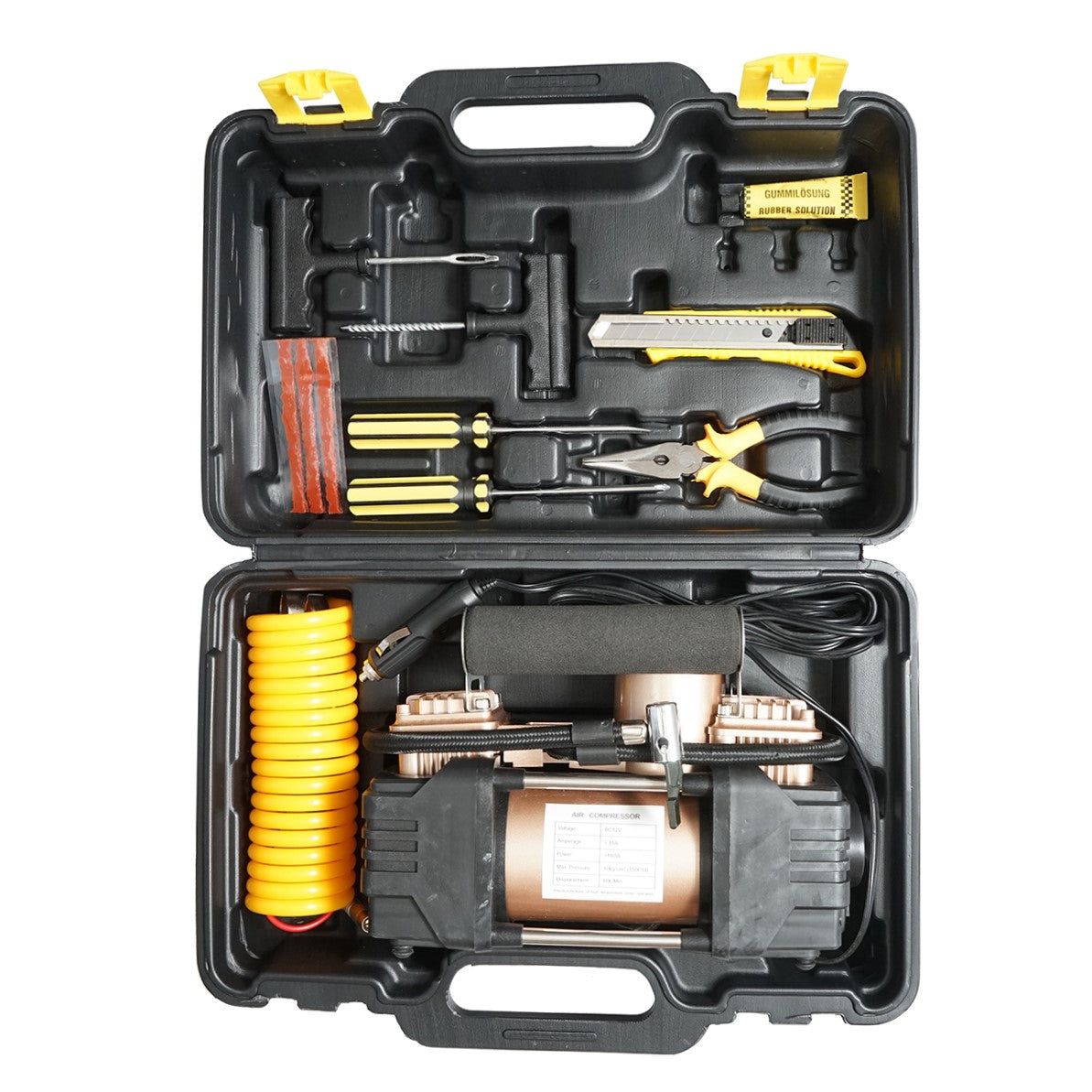 12V 180W tire inflator compressor, 150PSI, 45l/min, 3m cable, auto puncture kit Breckner Germany