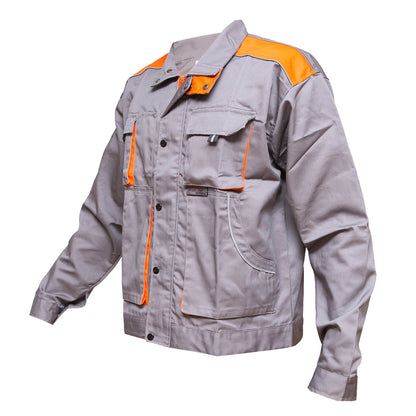 Polyester work jacket with cotton, gray/orange size 52, 235g/m2 Breckner Germany
