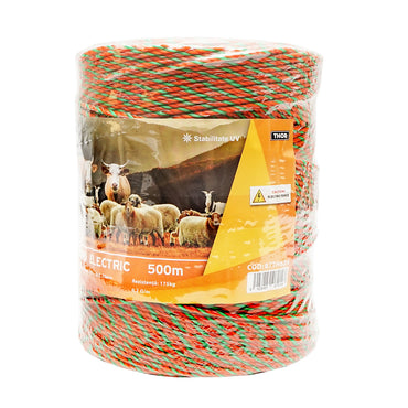 Roll of orange-green wire with a 3mm metallic insert 3x0.2mm SS+2x0.25mm, resistance 0.2 Ohm/m, 500m electric fence Thor