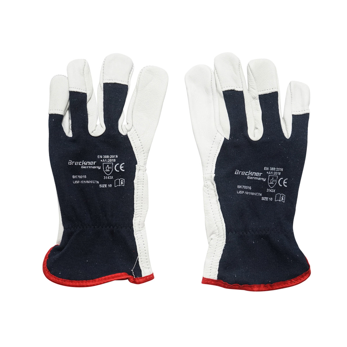 Black and white goat leather work gloves size 10