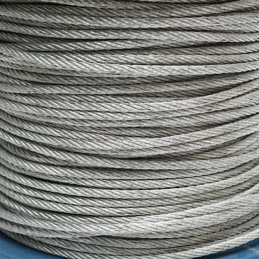 Galvanized steel cable with a diameter of 4mm, 6x7 strands, maximum load 940Kg, weight 8.4Kg, 150m/roll