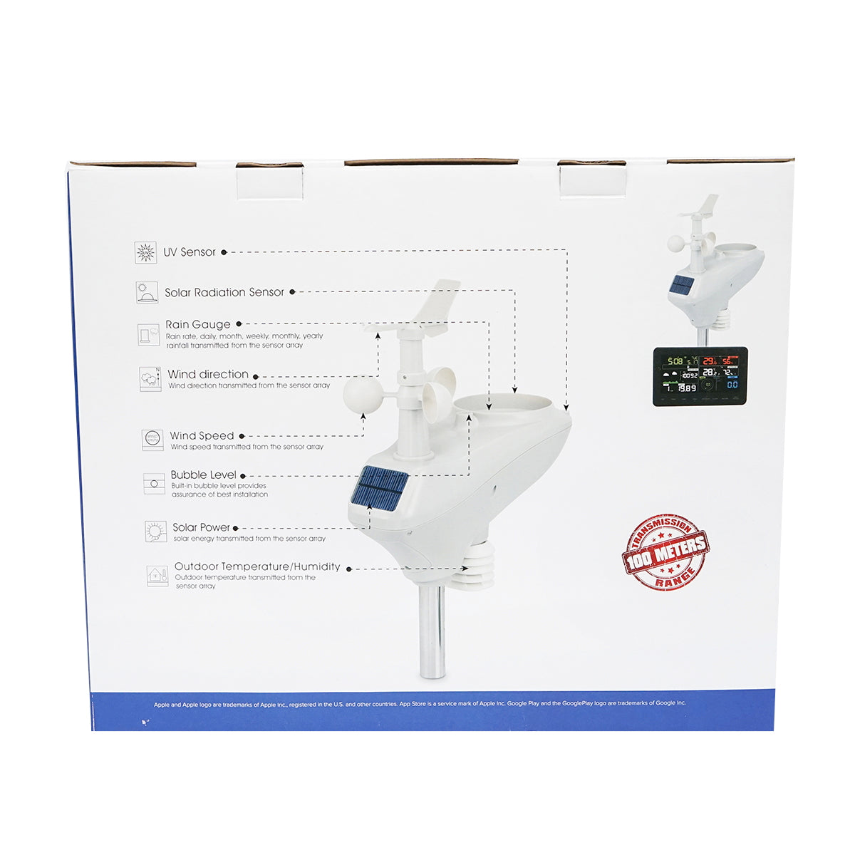 Professional WIFI weather station with UV index and lux meter, transmission distance in open field 100m
