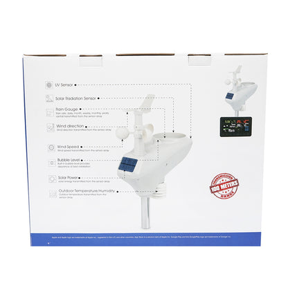 Professional WIFI weather station with UV index and lux meter, transmission distance in open field 100m