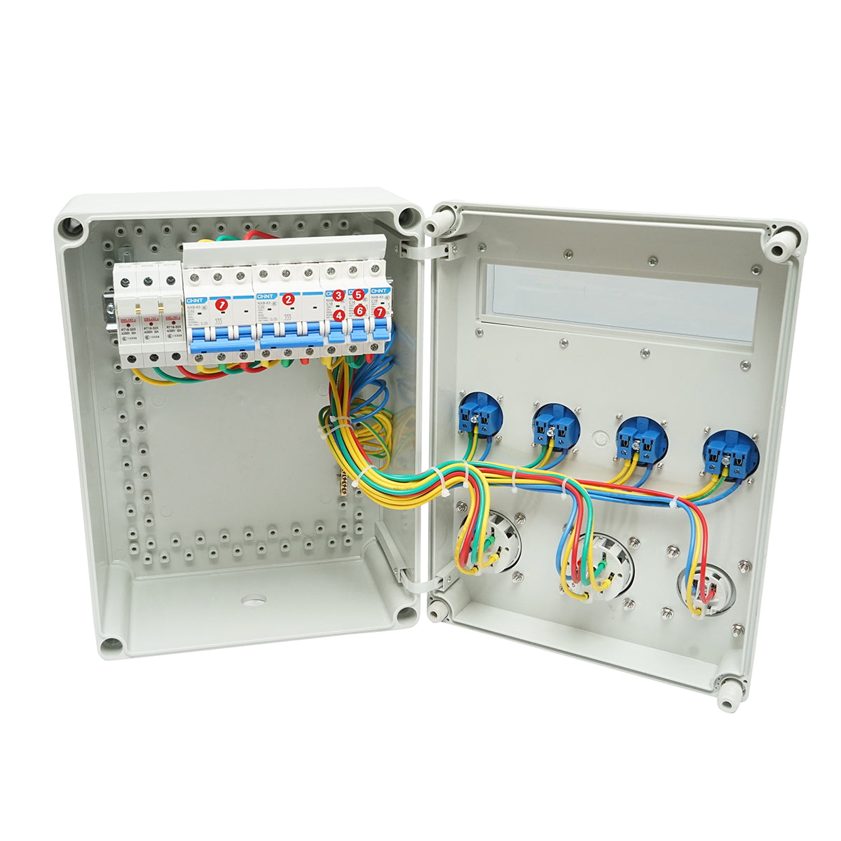 Group socket panel for site organization 4x230V/16A, 2x400V/32A, 1x250V/16A, 12 modules 400x300x186mm IP67 SUNTREE