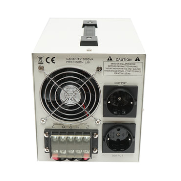 Single-phase automatic voltage stabilizer with relay 3000VA/140-260V, 2 Schuko sockets 230V, LCD display Breckner Germany