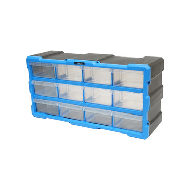 Modular blue plastic storage box, 12 drawers 497x157x250mm Breckner Germany
