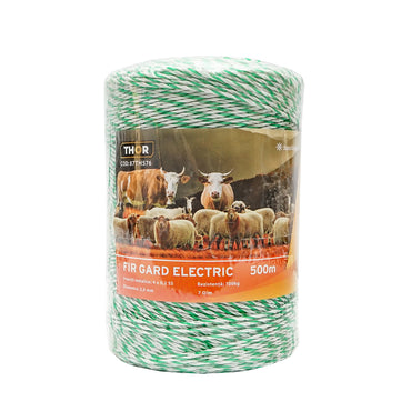 White-green wire roll 2.5mm with metal insert 4x0.2mm SS, resistance 7 Ohm/m, 500m electric fence Thor