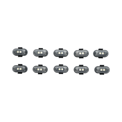 Set of 10 RGB strobe LED lights with remote control, 10 modes, 8 colors, 110mAh lithium battery rechargeable via USB-C, IP65