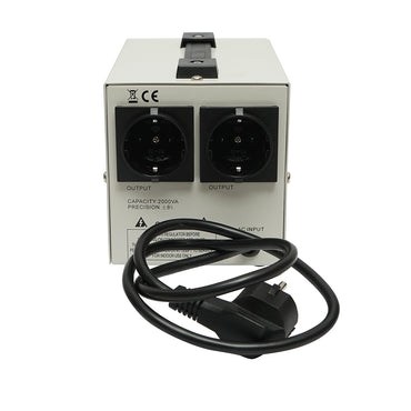 Single-phase automatic voltage stabilizer with relay 2000VA/140-260V, 2 Schuko sockets 230V, LCD display Breckner Germany