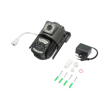 Dual lens WIFI 2.4GHz surveillance camera, P2P 1080P, motion sensor, human detection, night vision, 355-degree rotating PTZ, V380 Pro application