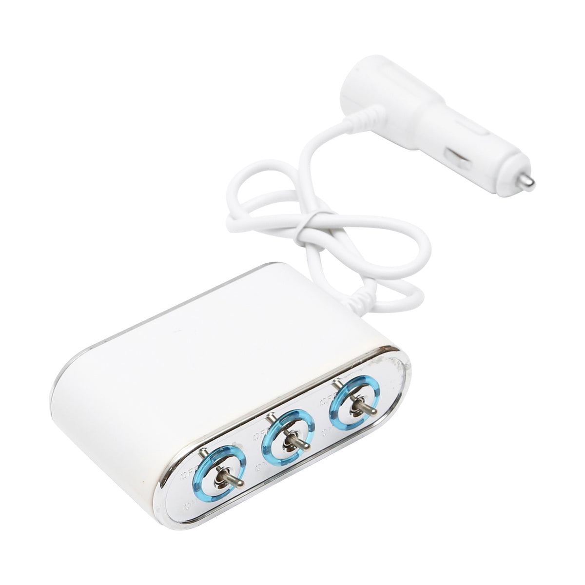 Triple car lighter adapter 12/24V white with individual switch and 1 USB port 5V 2.1A