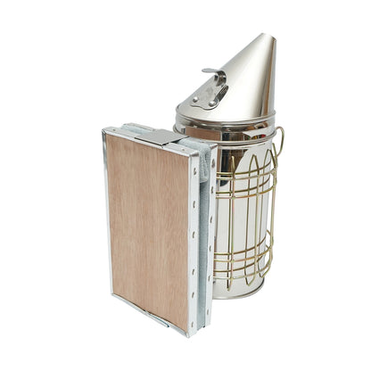 Stainless steel bee smoker with thermal shield cylinder and leather bellows 190mm