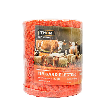 Roll of orange wire 2mm with metal insert 3x0.15mm SS, resistance 16Ohm/m, 500m electric fence Thor