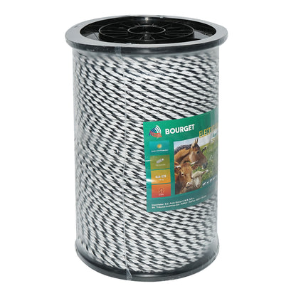 Coil of black-and-white wire 4mm 3x0.2mm SS, 500m electric fence, resistance 9 Ohm Bourget