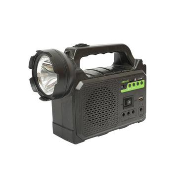 Portable LED lighting kit with 3 bulbs/projector, FM radio, MP3, solar panel, and 3.7V, 4500 mAh battery for fishing camping GD-P30FM