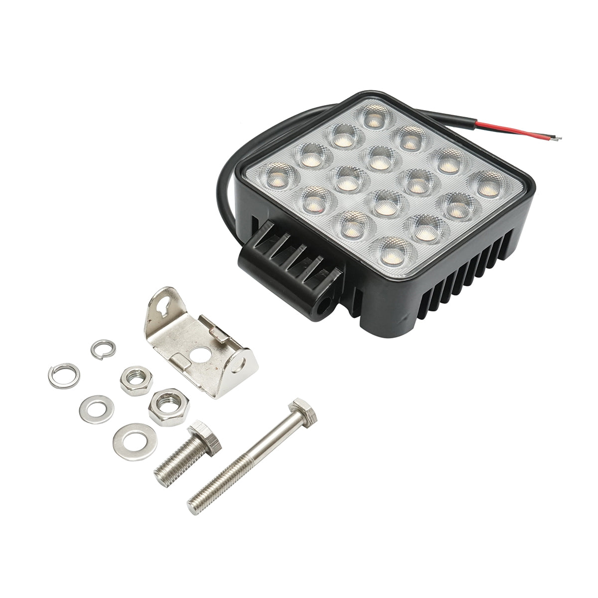 Square LED floodlight projector 12-48V, 48W, 3000K aluminum housing 110x110x45mm
