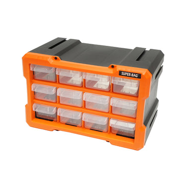 Modular orange plastic storage box, 12 drawers 158x266x170mm Breckner Germany