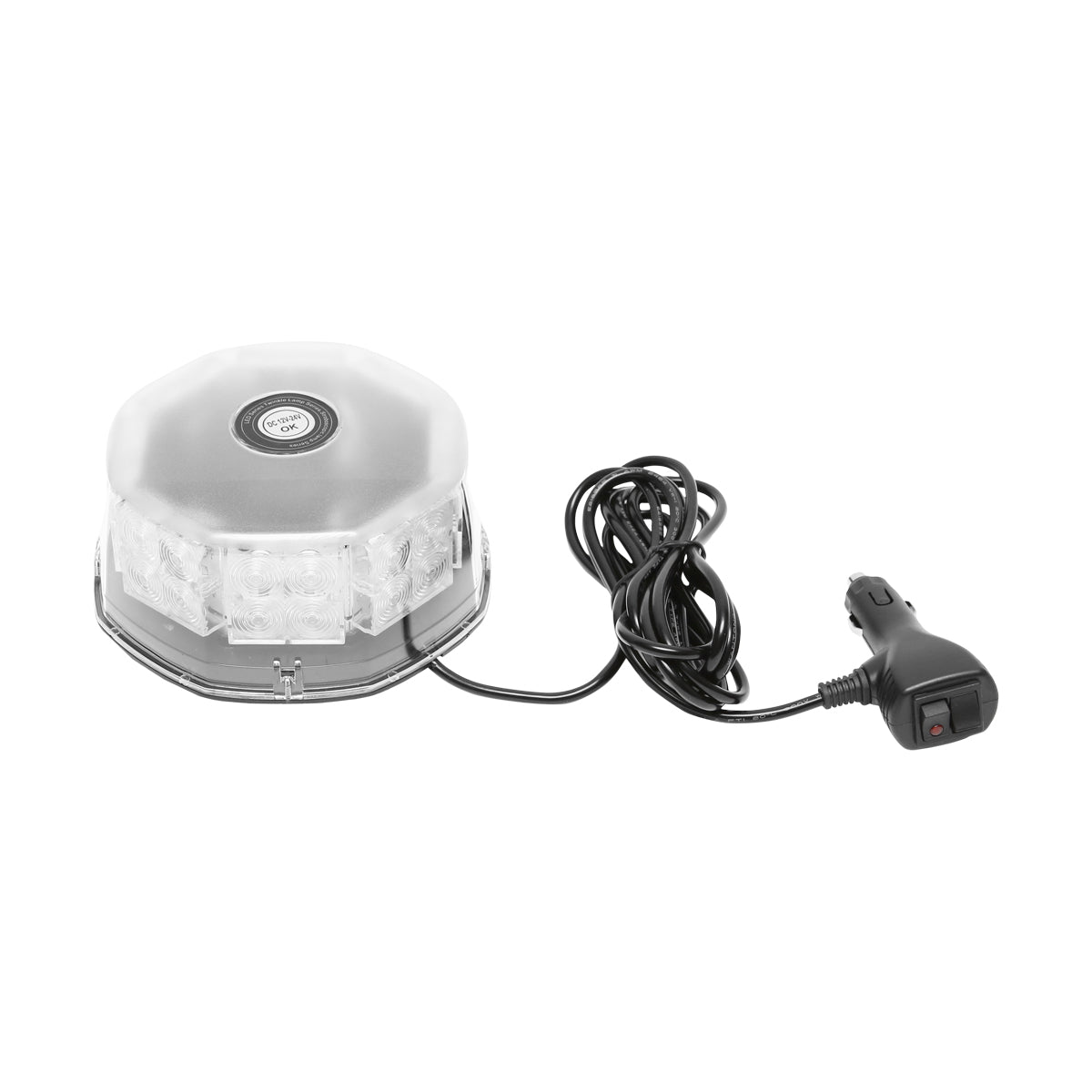 Round warning lamp, beacon with 32 SMD LED zones, yellow light, magnetic mounting, ON/OFF switch with light indicator, 12V/24V Breckner Germany