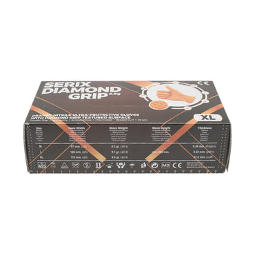 Unpowdered orange nitrile gloves with diamond grip texture, size XL, 50 pieces/box