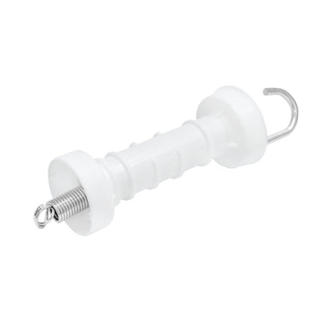 White gate handle with hook and electric fence arc Breckner Germany