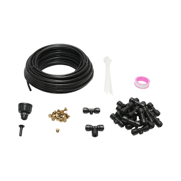 Complete misting water spray kit with 20m hose, brass nozzles for terrace, garden 65 pieces