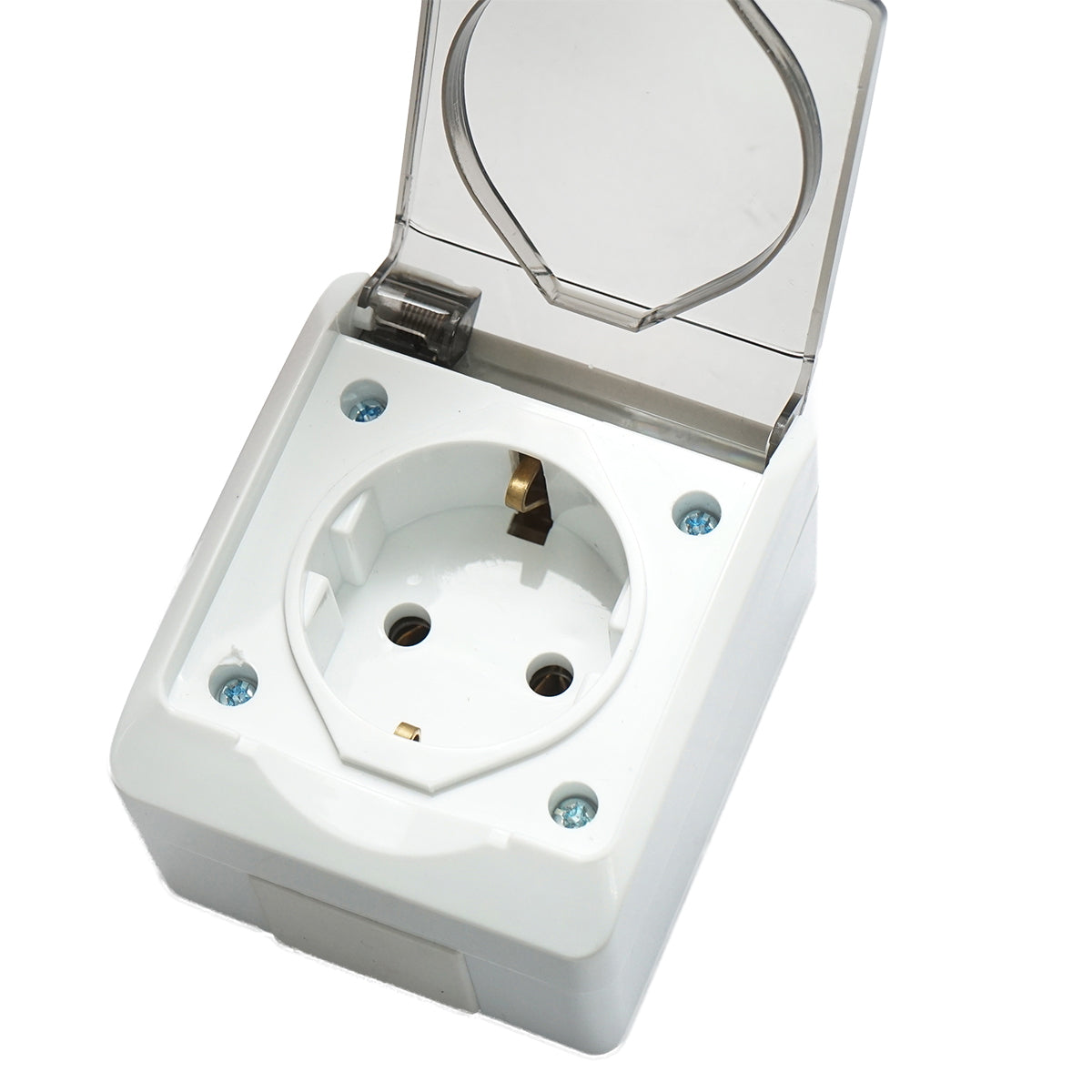 Simple socket applied for 16A, 250V with protective contact and transparent cover IP44 Breckner Germany