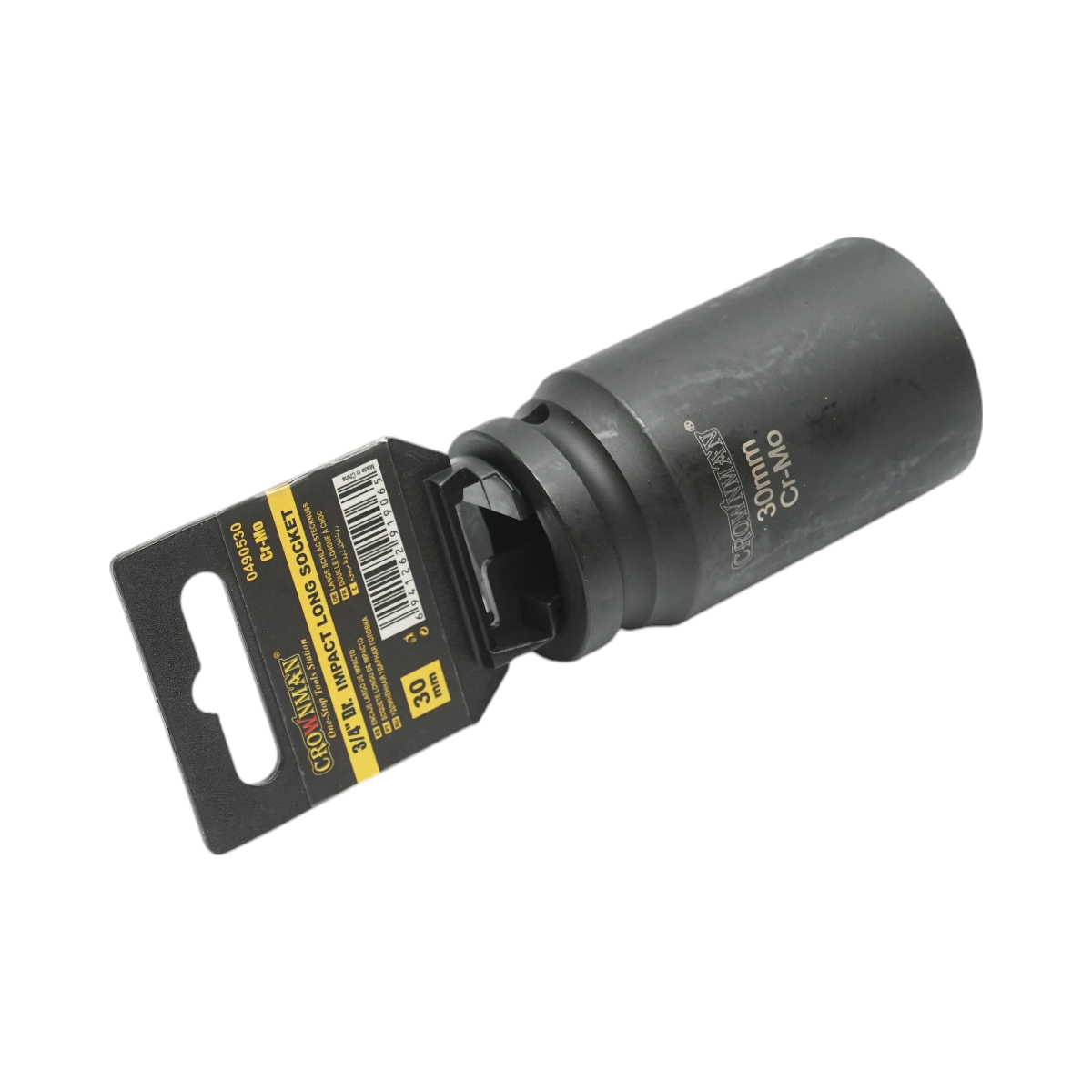 30mm long impact socket, 3/4 inch square, made of Cr-Mo, DIN 3121 standard, Crownman industrial